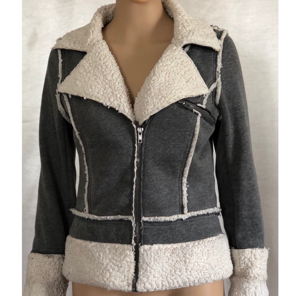 mine Fleece Sleeves Gray Sweater Jacket
